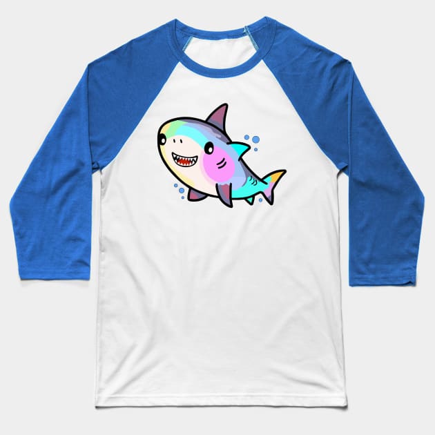 Happy smiling baby shark with bubbles. Kawaii cartoon Baseball T-Shirt by SPJE Illustration Photography